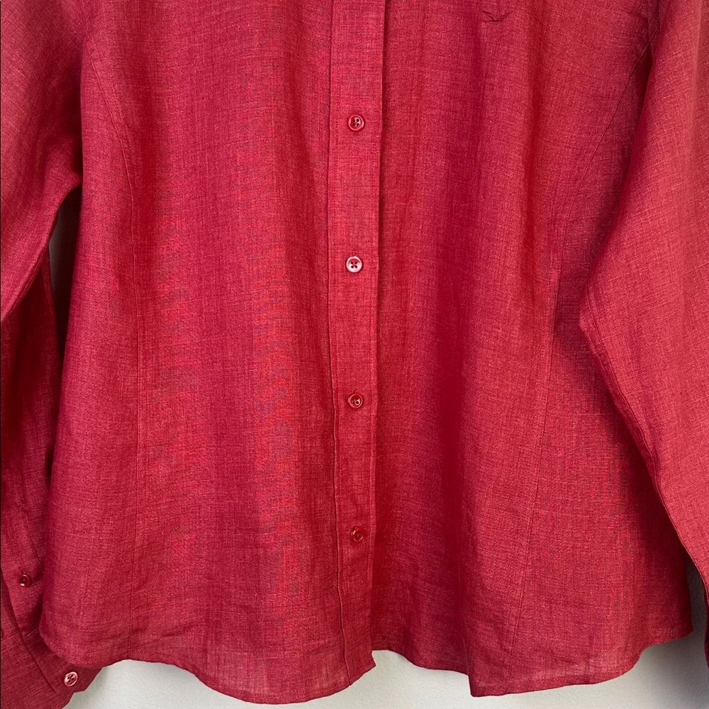 Faconnable !00% Linen Red Button Down Shirt Long Sleeve Collared Hong Kong XL - Picture 7 of 16